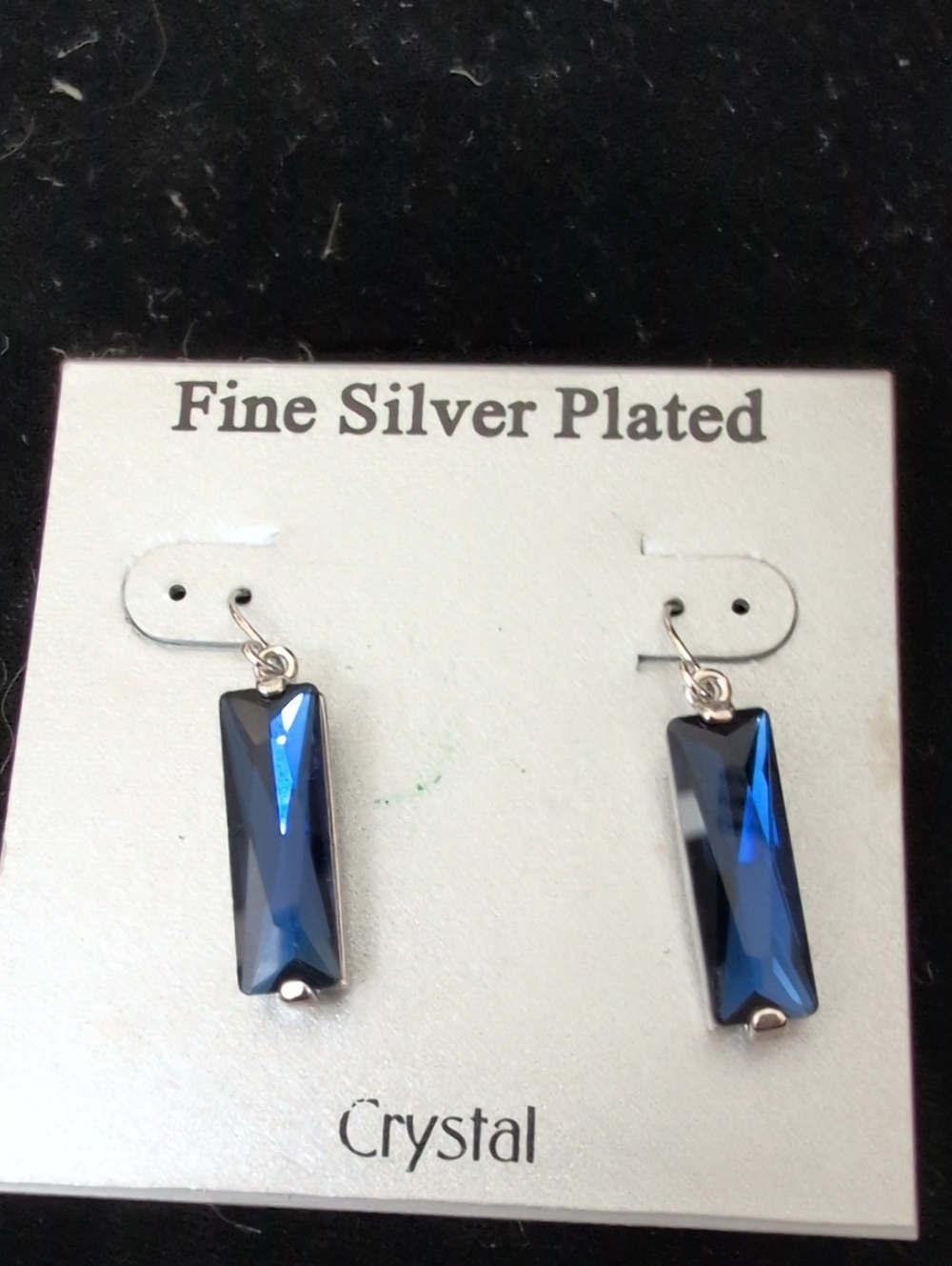 Source Unknown Silver Plated Blue Crystal Rectangle Drop Earrings